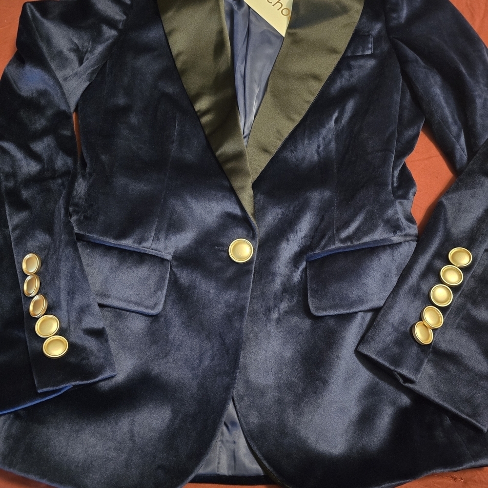 Choosy Women's Navy Blazer with Black Lapel - Picture 2 of 4